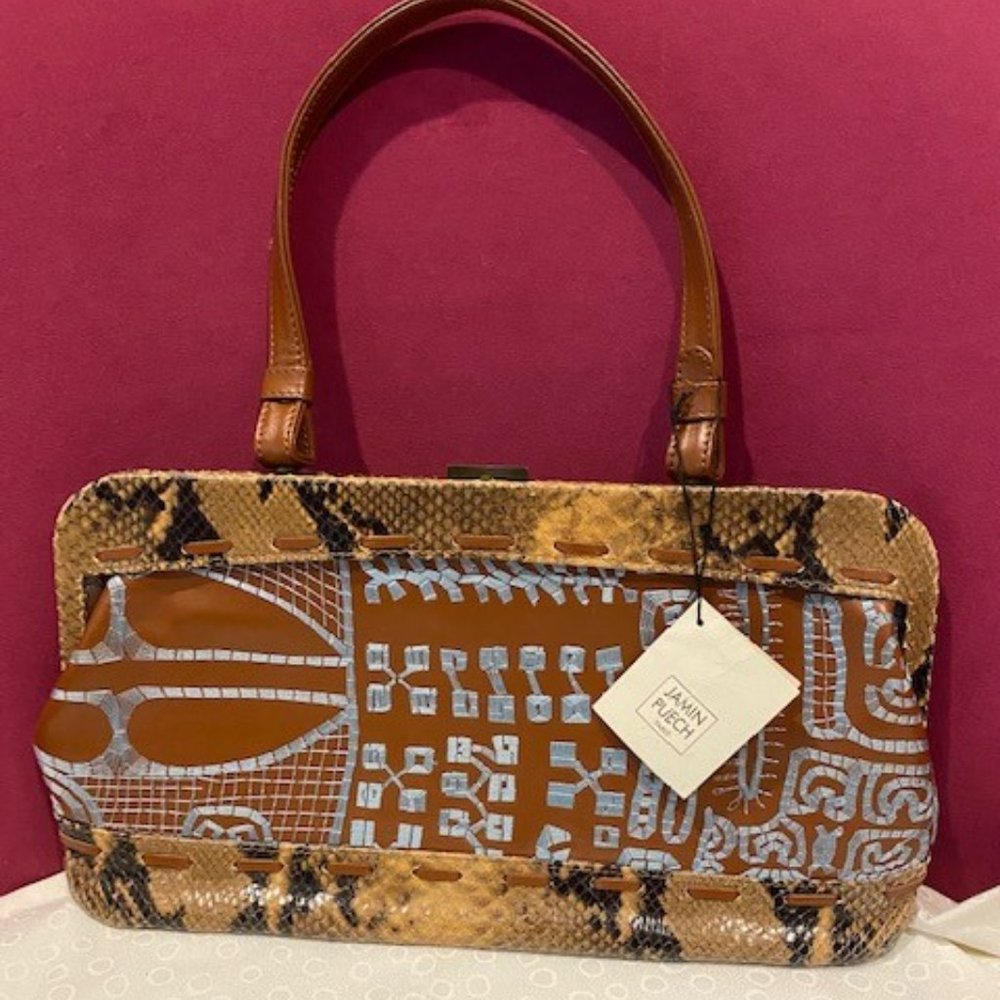 VTG JAMIN PUECH Paris Snake Skin Brown Leather PURSE